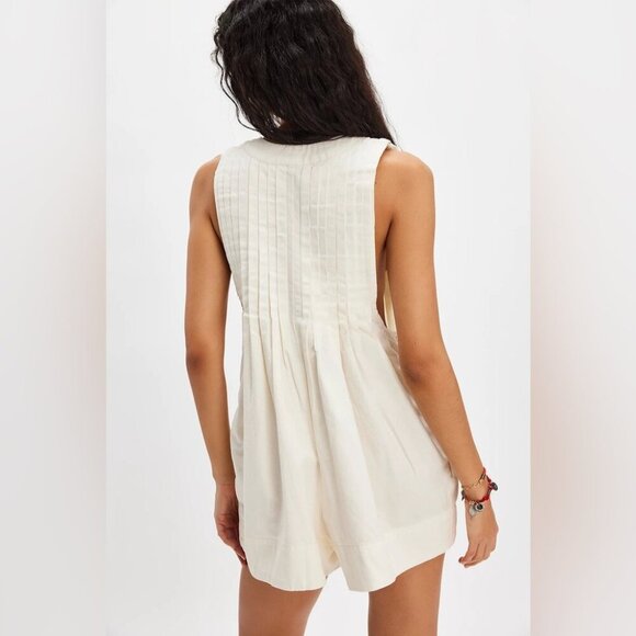 Free People Webster Romper Ivory Cotton Sleeveless Boho Large - Picture 4 of 9